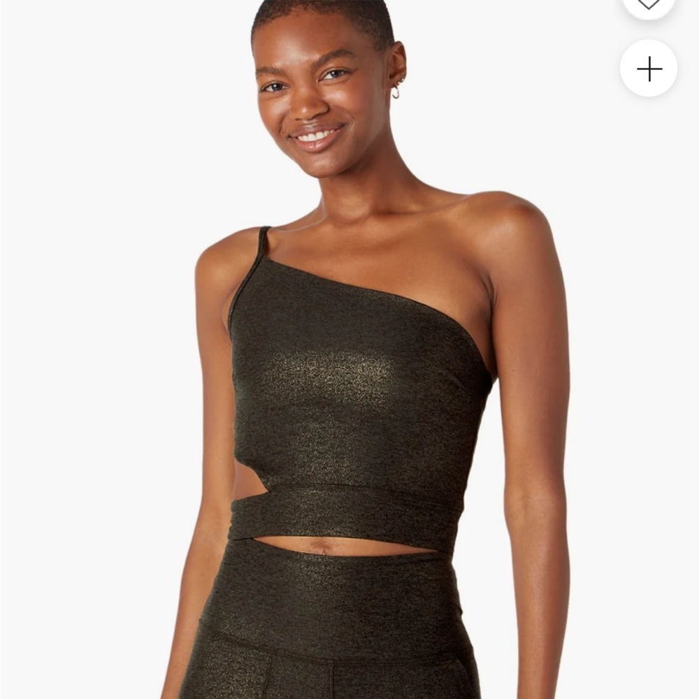 Beyond Yoga One-Shoulder Cropped Softshine Wanderlust Black Yoga Tank Top M